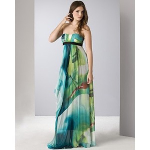 BCBGMaxAzria Dresses & Skirts - ✨BCBGMaxazria✨Watercolor Chiffon Strapless Gown